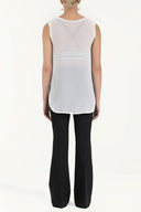 White Knit banded wide cut blouse  19312