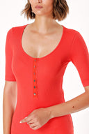 Red BUTTON DETAILED KNITTED BLOUSE 19323