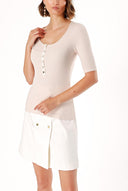 Beige BUTTON DETAILED KNITTED BLOUSE 19323