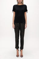 Black Shoulder tassel knit blouse 19324