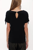 Black Shoulder tassel knit blouse 19324