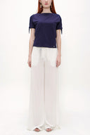 Navy Blue Shoulder tassel knit blouse 19324