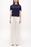 Navy Blue Shoulder tassel knit blouse 19324