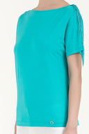 Turquoise Shoulder tassel knit blouse 19324