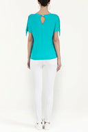Turquoise Shoulder tassel knit blouse 19324