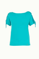 Turquoise Shoulder tassel knit blouse 19324