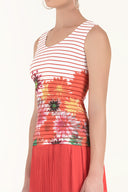 Ecru Floral strappy   sleeveless woven  blouse  19329