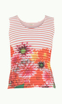 Ecru Floral strappy   sleeveless woven  blouse  19329