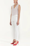 White Knit Banded Chiffon Blouse   19333