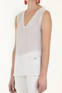 White Knit Banded Chiffon Blouse   19333