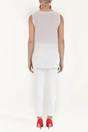 White Knit Banded Chiffon Blouse   19333