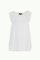 White Knit Banded Chiffon Blouse   19333