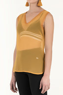 Mustard Knit Banded Chiffon Blouse   19333
