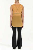 Mustard Knit Banded Chiffon Blouse   19333