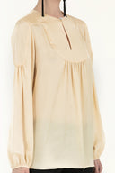 Beige Gathered wide cut sateen blouse 19388