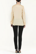 Beige Gathered wide cut sateen blouse 19388