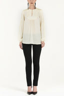 Ecru Gathered wide cut sateen blouse 19388