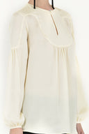 Ecru Gathered wide cut sateen blouse 19388