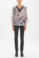 Black Faux suede mixed wide cut blouse 19397