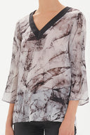 Black Faux suede mixed wide cut blouse 19397