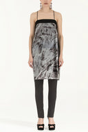 Black Faux suede  mix  sleeveless chiffon blouse  19398