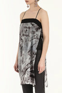 Black Faux suede  mix  sleeveless chiffon blouse  19398