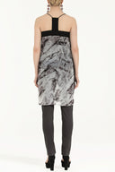 Black Faux suede  mix  sleeveless chiffon blouse  19398