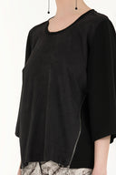 Black Suede mix zipped  blouse 19399
