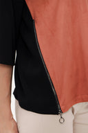 Black Ginger Suede mix zipped  blouse 19399