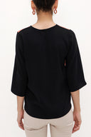 Black Ginger Suede mix zipped  blouse 19399