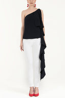 Navy Blue Ruffled one shoulder blouse 19462