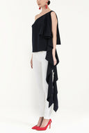 Navy Blue Ruffled one shoulder blouse 19462