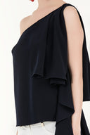 Navy Blue Ruffled one shoulder blouse 19462
