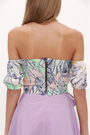 Patterned Zipped strapless blouse 19476