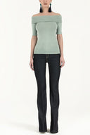 Green Off shoulder  woven  blouse  19477