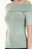 Green Off shoulder  woven  blouse  19477