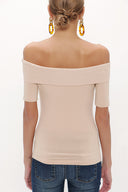 Beige Off shoulder  woven  blouse  19477