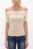 Beige Off shoulder  woven  blouse  19477