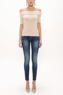Beige Off shoulder  woven  blouse  19477