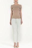 Mink Off shoulder  woven  blouse  19477