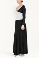 Black White V-neck  woven  blouse  19486