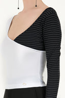 Black White V-neck  woven  blouse  19486