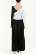 Black White V-neck  woven  blouse  19486