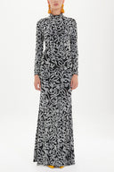 Black Flock-printed turtleneck blouse 19493