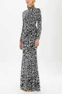 Black Flock-printed turtleneck blouse 19493