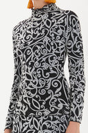 Black Flock-printed turtleneck blouse 19493