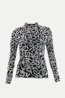 Black Flock-printed turtleneck blouse 19493