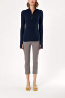 Navy Blue ZIPPER DETAILED HALLOWEEN KNITTED BLOUSE 19527