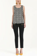 Black Printed sleeveless blouse  19561