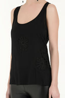 Black Laser cut wide cut blouse 19562